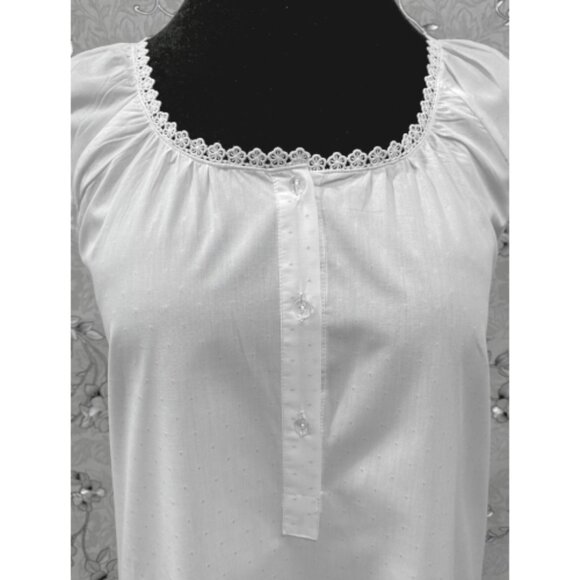 SoieRose 100% Cotton Victorian Nightgown – White with Subtle Blue Dots -SR-1203 - Picture 6 of 10